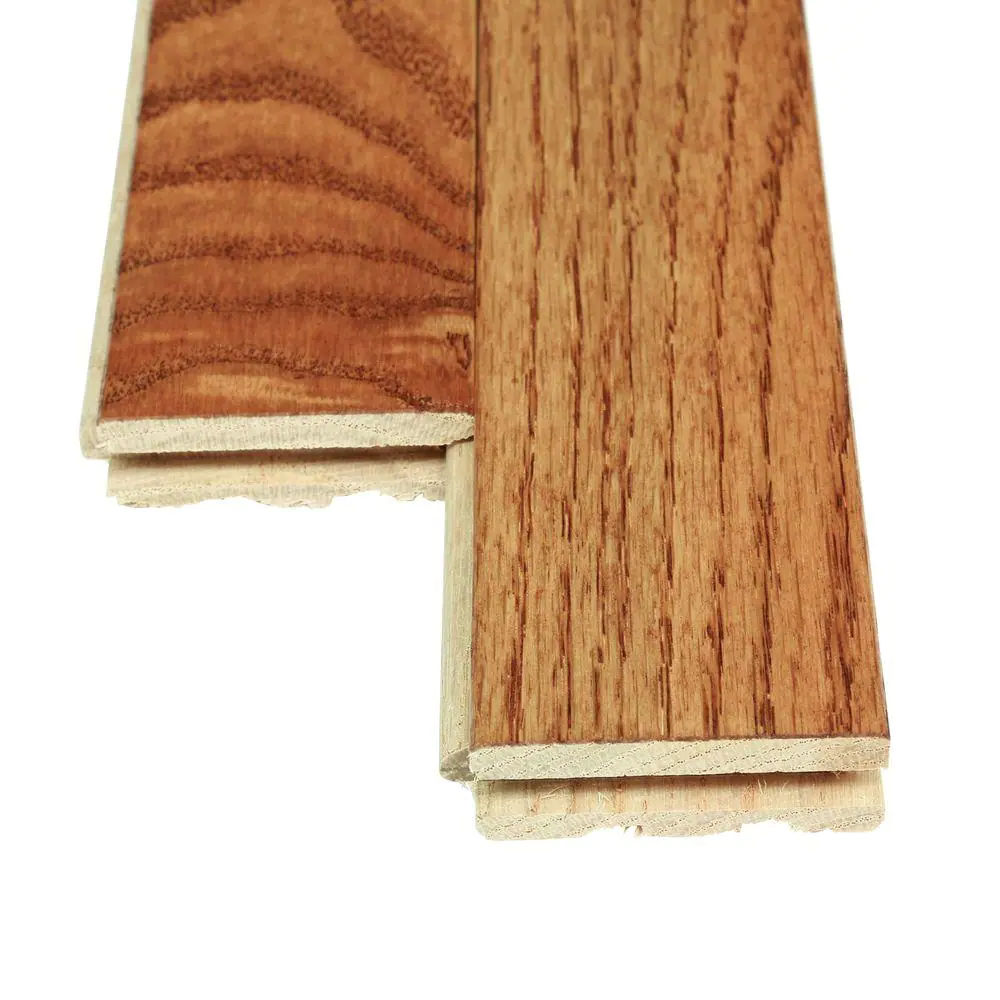 picture showing the thickness and tongue and groove edges of hardwood flooring.